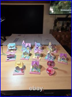 HUGE LOT Vintage Polly Pocket 12 Houses Pollyville Bluebird Church School Pizza