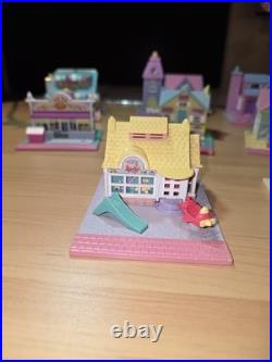 HUGE LOT Vintage Polly Pocket 12 Houses Pollyville Bluebird Church School Pizza
