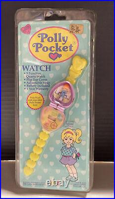 NEW Polly Pocket Quartz WATCH 1994 Bluebird Purple Heart Band Flip Cover Doll