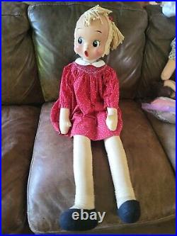 Neat Vintage 1940's Large 40 Floppy Girl Doll with Oil Cloth Face