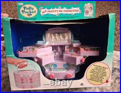 Polly Pocket BEAUTY CASE PLAYSET withPretty Me Cosmetics 1991 Bluebird NIB Vintage