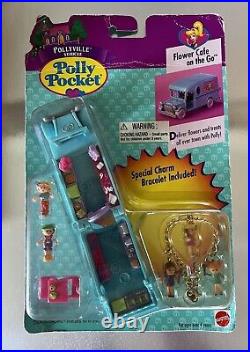 Polly Pocket Flower Cafe on the Go 1996 Vintage Bluebird NEW with CHARM BRACELET