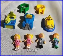 Polly Pocket Vintage Bluebird 1989 High Street 4 Dolls Figures, Cars and Rings