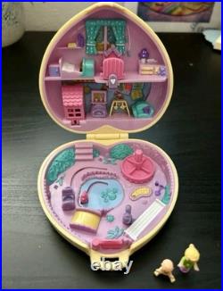Polly Pocket Vintage Heart Shaped 3 Playset Lot Pink Blue Cream Includes Figures