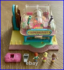 Rare Vintage Bluebird Polly Pocket 1995 Light-Up Supermarket with dolls, pink