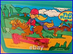 VTG HTF Polly Pocket Bluebird Up & Adam Lunchbox GREEN Horseriding Equestrian