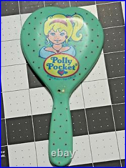 Vintage 1995 Polly Pocket Green Heart Handheld Mirror BROKEN FLOWER