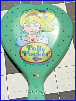 Vintage 1995 Polly Pocket Green Heart Handheld Mirror BROKEN FLOWER