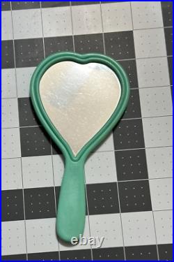 Vintage 1995 Polly Pocket Green Heart Handheld Mirror BROKEN FLOWER