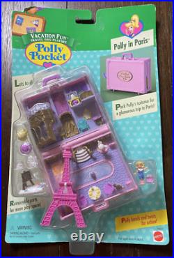 Vintage 1996 Polly Pocket Bluebird Polly In Paris New on Card Pink Suitcase