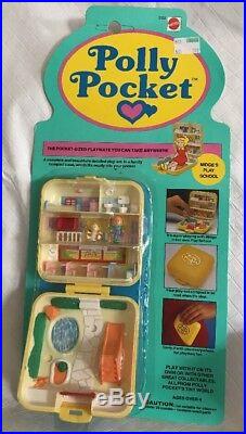 Vintage POLLY POCKET Midges Play School NEW & SEALED MOC 1989 Yellow Compact