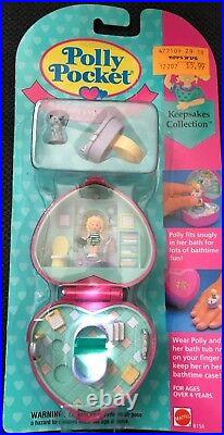 Vintage Polly Pocket Bath time Fun Ring NEW SEALED MOC 1994 Pink Heart Compact