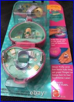Vintage Polly Pocket Bath time Fun Ring NEW SEALED MOC 1994 Pink Heart Compact
