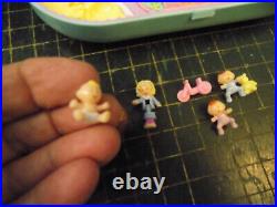 Vtg Compact Bluebird mini 3 Babies Polly Pocket Dolls Play stamps Bear Bike 1992