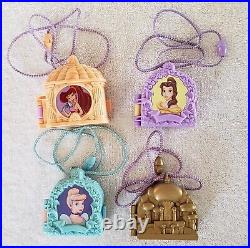 Vtg Polly Pocket Hercules Cinderella Belle Jasmine Locket Necklace Complete 4